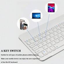 Teclado Bluetooth Ultra Delgado y Ligero para iPad, Combo de Teclado y Ratón Inalámbrico Silencioso Recargable, Batería de Larga Duración de 30 Días en Espera, Set Portátil Mini para Viajes, Trabajo y Aprendizaje, Compatible con Tabletas iOS y Android - Ver 8