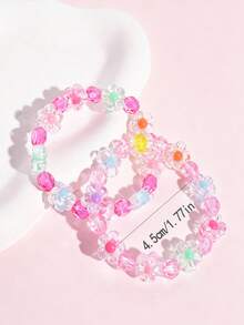 2pcs/Set Kids Cute Flower Charm Beaded Bracelet Set, Suitable For Daily Wear, Holiday Party Accessories - Multicolor - View 3