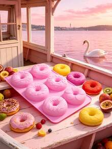 6-Cavity Patterned Donut Silicone Baking Mold, 6-Grid Patterned Donut Mold, 3D Patterned Round Donut Chocolate Cake Mold, Multi-Patterned Donut Jelly Handmade Soap Silicone Baking Tray, Suitable For Donut Theme Party, Birthday Dessert Table, Afternoon Tea Snacks, Party Desserts, Chocolate, Mousse Cake, Jelly, Aromatherapy Candle, Handmade Soap - Multicolor - View 3