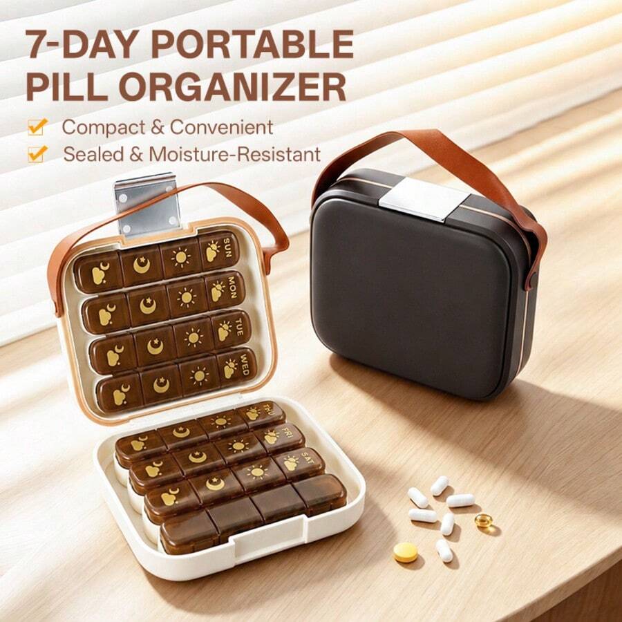 24/32 Compartments Weekly Pill Box, Triple Sealed Moisture Proof Travel Medicine Container, Detachable Daily Morning Noon Evening Pill Case, Large Capacity Vitamin Supplement Storage Box, Portable Handbag Design For Outdoor, Business Trip, Elders - View 1