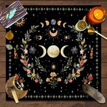 1pc Triple Moon Phase Tarot Cloth, Boho Witch Altar Cloth, Floral Mushroom Print Divination Tablecloth, Multi‑Purpose Tapestry For Table Cover Home Wall Decor - Multicolor - View 6