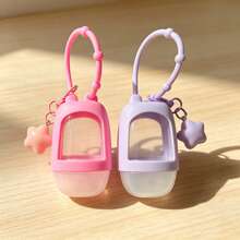 2pcs Pink Purple Dopamine Color [Refillable Squeeze Bottle] With Cover + Star Pendant, Keychain And Star-Shaped Charm, Portable Small Size Waterless Hand Sanitizer Bottle, Leak-Proof Design, Reusable, Suitable For Office, Gym, Travel And School - View 2
