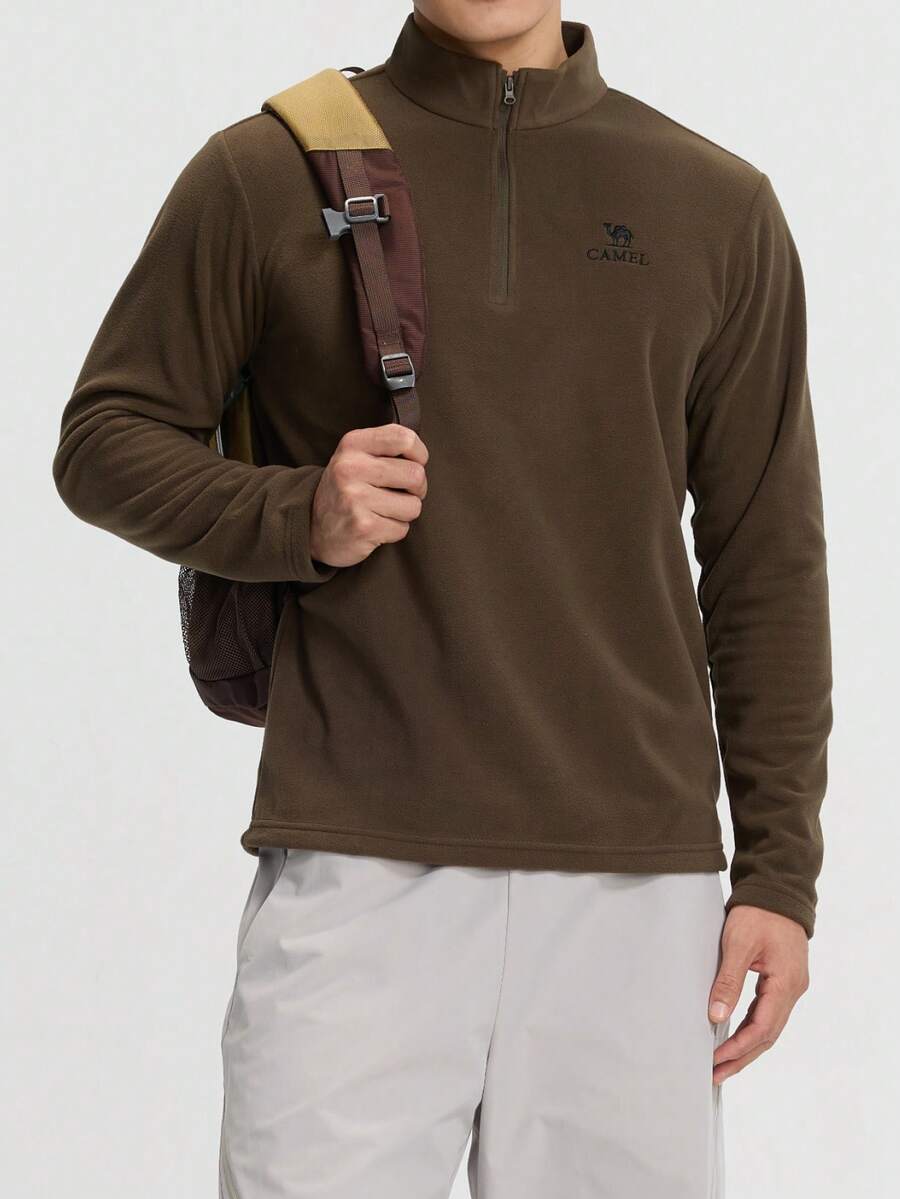 CAMEL CROWN Men's Outdoor Fleece Jacket, Stand Collar, Windproof, Thin, Warm, Sports Sweatshirt, Inner Layer - Truffle Brown - View 1