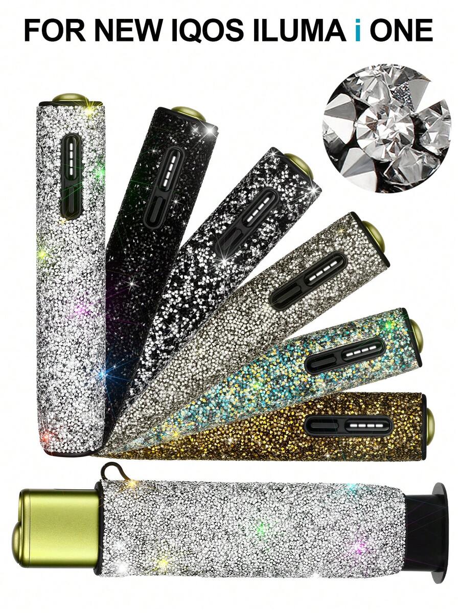 BLBLBL 1SET Multi-Color Luxury Elegant 360° Full Rhinestone Electronic Cigarette Protective Case With Hanging Hole For Keys + 1pc Replacement Tool, FOR IQOS ILUMA I ONE, Excellent Sparkling Effect For Light Scenes, Suitable For Daily And Holiday Use