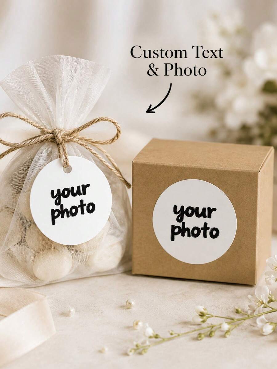 Pegatina redonda personalizada con foto, etiqueta de imagen personalizada, etiqueta de regalo con foto personalizada, decoración para fiesta de boda, tarjeta de recuerdo de memoria - Multicolor - Ver 1