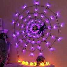 LED Spider Web Lights 4ft Purple Halloween Decoration String Lights | 70 LED Bulbs, 8 Lighting Modes, Remote Control And Battery Powered, Create Mysterious Atmosphere, Suitable For Halloween Theme Party Garden Holiday Halloween Party Decoration - Multicolor - View 11