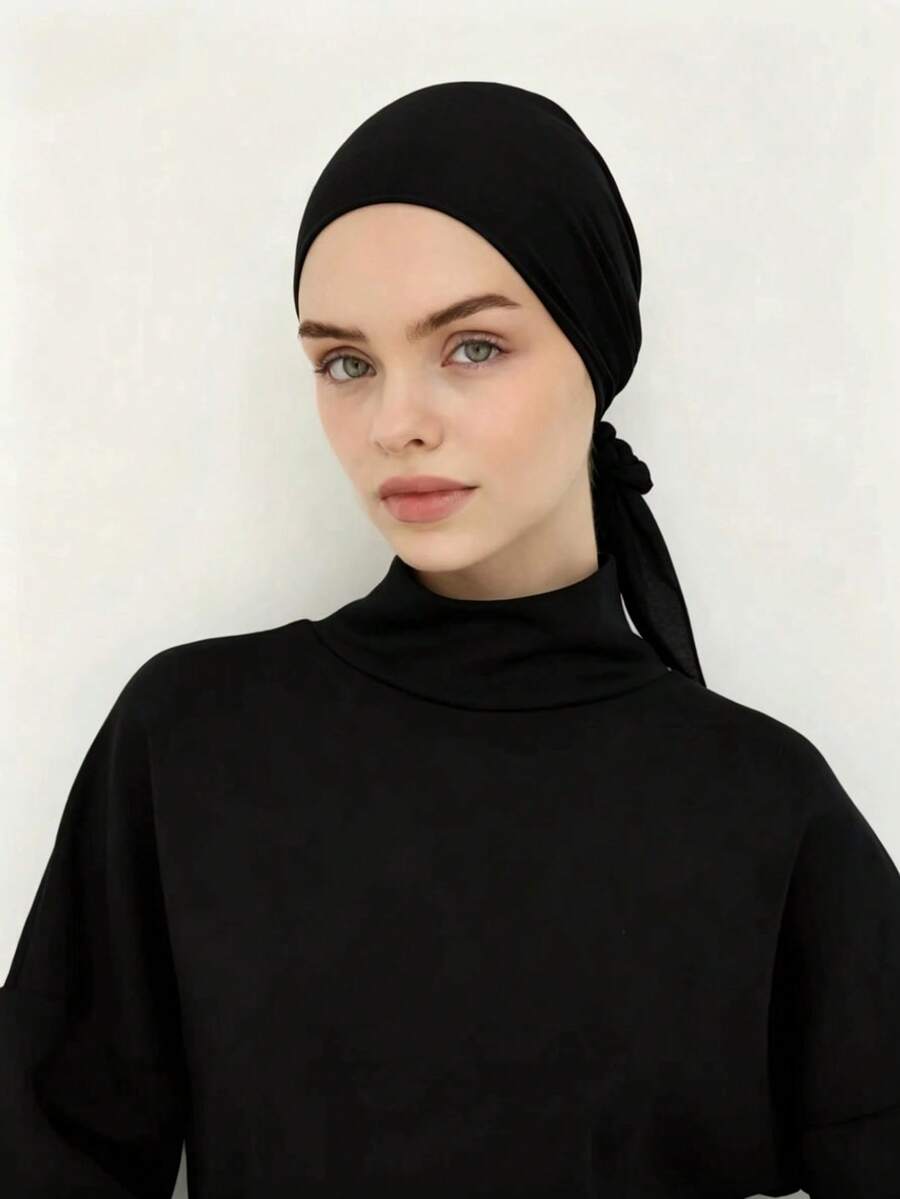 1pc Women's Fashion Solid Color Elastic Headband, Breathable, Comfortable Fit, Durable Wear. Compact Cap-Style Design Complements Headscarf, Suitable For Daily Wear.