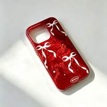 Casing Ponsel Anti Jatuh Motif Gletser Latar Belakang Merah dengan Pita Putih dan Motif Gletser untuk Musim Gugur/Dingin, Kompatibel dengan Apple 16/15 Pro Max/14/13/12 - MultiWarna - View 5