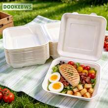 25pcs Disposable Paper Hinged Takeout Boxes, Approx 1500ml Disposable Food Containers, Lunch Boxes, Bento Boxes, Perfect For Takeout And Takeaway Food, Street Markets, Garden Parties, Family Gatherings, Picnics, Camping, Party Portioning - White - View 1