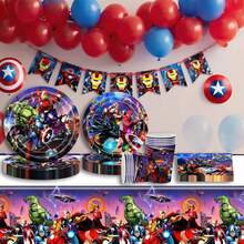 Hero Themed Disposable Party Tableware, Paper Plates Cups Napkins Kit, Indoor Table Arrangement Decor For Xmas New Year Thanksgiving Halloween Festive Gathering - Multicolor - View 2