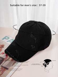 1pc Unisex Y2K Style Distressed Washed Baseball Cap, Suitable For Sports, Outfit, Sun Protection, Daily Commute, Outdoor Sun Protection Hat - Black - View 3