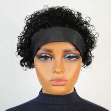 AMECIRE Curly Wig Pixie Cut Wig Human Hair Wigs Women's Short Hair Wig Black Fluffy Shape Mechanical Manufacturing Suitable For Everyday Wear - Natural Black - View 8