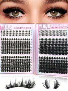 YIDUO 1015片 8款假睫毛簇集套組，D捲度蓬鬆款，含底款A/B、仙女款、卡通尖頭款，100D、150D、0.07mm D捲度 5-18mm 混長自然款，含Bond&Seal*2、卸除液、鑷子、睫毛刷，居家DIY使用 - 黑色 - 查看 12