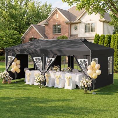 10 X 20 FT Pop Up Canopy Tent W/6 Sidewalls Adjustable Height Reflective Strips
