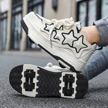 Women's Star Decor Detachable 4-Wheel Roller Shoes, Fashion Thick Sole Athletic Shoes, Suitable For Beginners Daily Play - Black - View 5