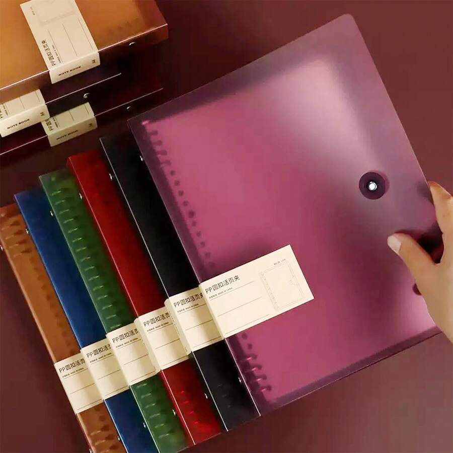 1pc A5 8-Hole Jelly Color Translucent PP Loose-Leaf Binder With Snap Button, Minimalist Notebook Cover & Planner Organizer For School Office Stationery - Ring Binder - View 1