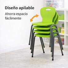 Sillas Infantiles, Verde, Plástico y Acero, 39x40x60 cm, Diseño Ergonómico, Apilables, Pack de 4 - Verde - Ver 2