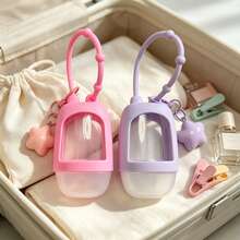 2pcs Pink Purple Dopamine Color [Refillable Squeeze Bottle] With Cover + Star Pendant, Keychain And Star-Shaped Charm, Portable Small Size Waterless Hand Sanitizer Bottle, Leak-Proof Design, Reusable, Suitable For Office, Gym, Travel And School - View 3
