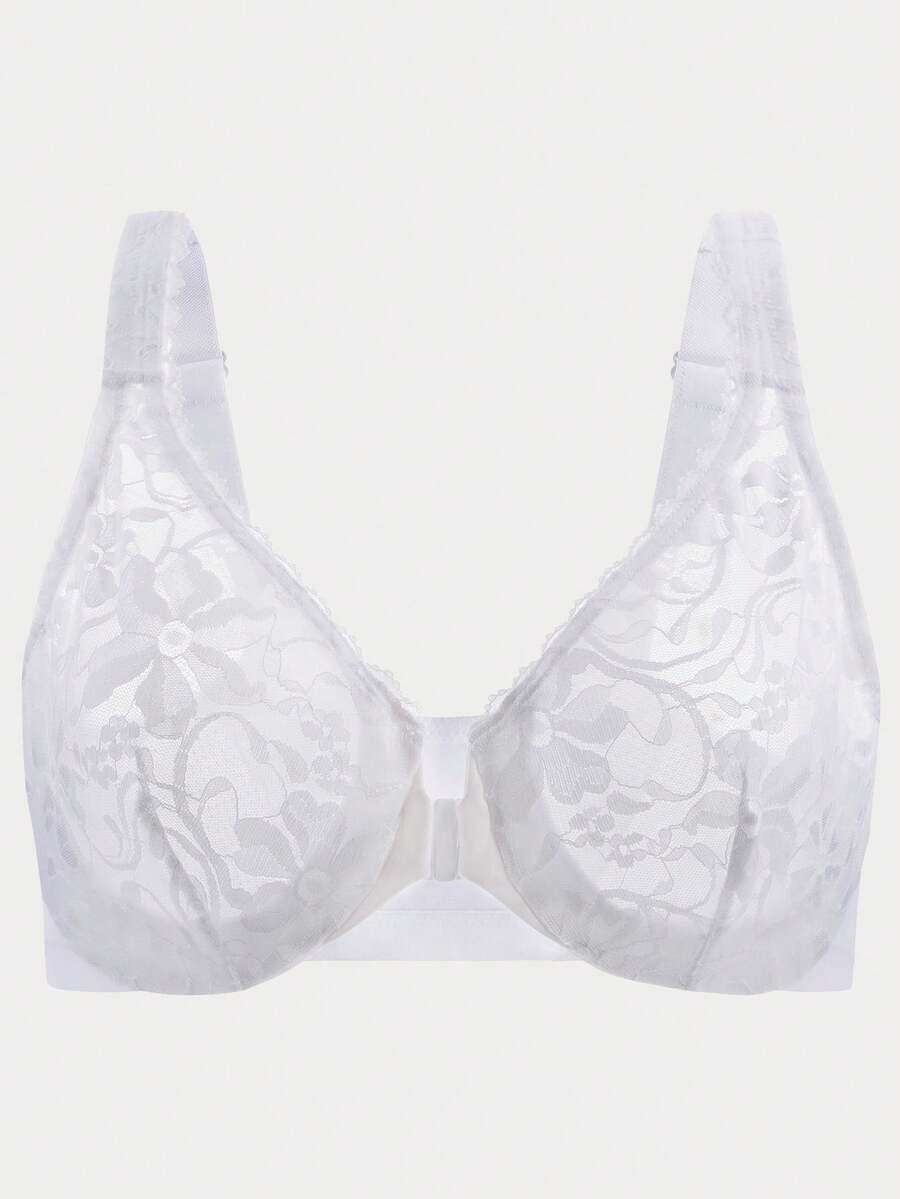 MELENECA Women's Front Closure Plus Size Racerback Stretch Lace Underwire Bra
