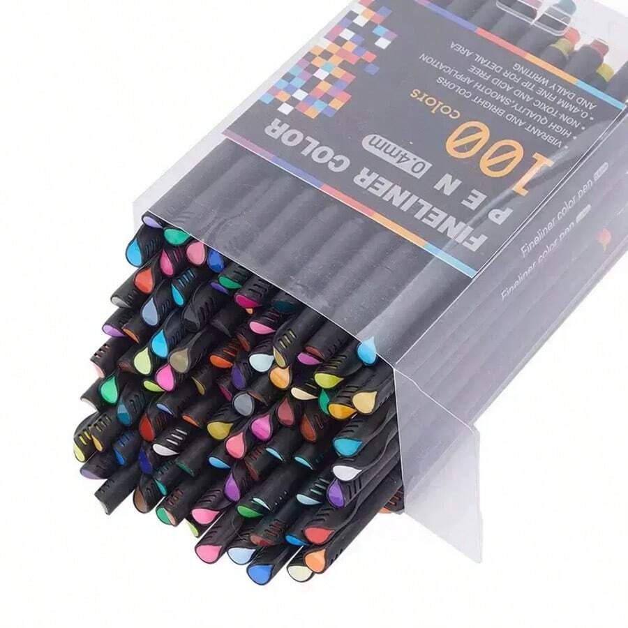 100pcs Fine Tip Stationery Set, Including Pens, Highlighters, Etc., Suitable For Students, Back To School Essential, Pink Color Scheme, Also Suitable For Office Use - Sets - View 1