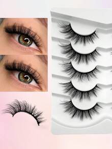 ENCHUW 5 Pairs Of Natural False Eyelashes Natural Look Soft And Fluffy Eyelashes 3D Curling DIY At Home Suitable For Daily Outings, Dates, And Party Use - Black - View 1