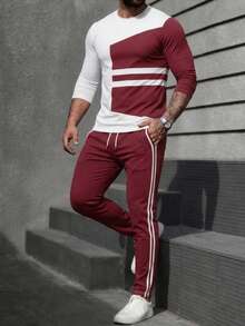 Men's Fashionable Versatile Streetwear Casual Pullover Crew Neck T-Shirt And Drawstring Pants Set - Multicolor - View 2