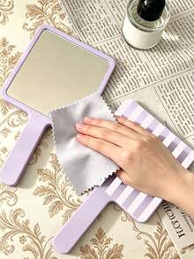 White Lines Handheld Makeup Mirror, Square High-Definition Makeup Mirror With Handle, Portable Dressing Mirror, Suitable For Daily Makeup And Travel Use - Multicolor - View 5