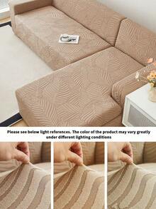 1pc Plush Fleece Khaki Leaf Pattern Stretch Sofa Cover (Pillow Cover Not Included), Nordic Modern Style Polyester Dust-Proof Anti-Slip Thickened Sofa Slipcover, Suitable For 1/2/3/4 Seater Sofa, Especially Suitable For Autumn/Winter Sofa Decor - Khaki - View 9