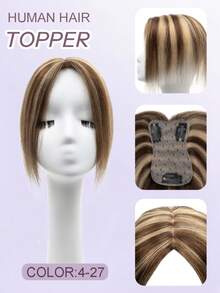 女款真人髮頂蓋附側瀏海，夾式直髮片 7x11cm，優雅風格，多色可選，增加細髮豐盈度與長度，逼真頭皮效果 - 彩色 - 查看 10