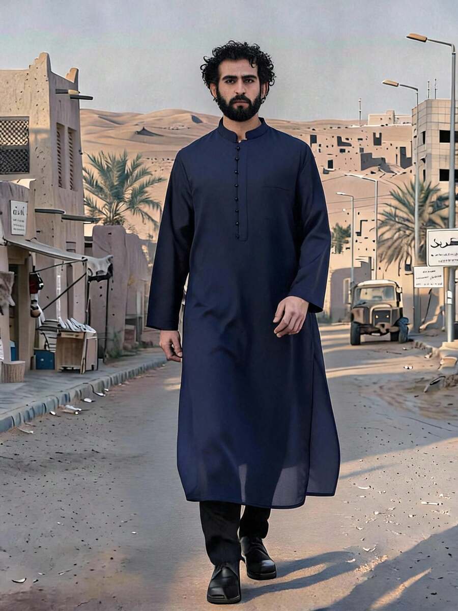 Men's High-End Casual Traditional Arabian Robe, Made Of Comfortable And Breathable Fabric, Suitable For Eid Al Fitr, Weddings, And Daily Wear