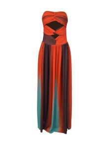 Gradient Hollow Out Bandeau Flowy Elegant Women's Maxi Dress, Suitable For Beach Vacation And Evening Party Wedding Fall - Orange - View 4