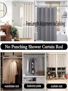 Adjustable Stainless Steel Telescopic Rod Clothes Rack, Durable No-Drill Curtain Rod, Multi-Purpose Hanging Bar, Suitable For Living Room, Laundry Room, Balcony, Bathroom Storage And Organization, Easy To Install And Use - B - View 7