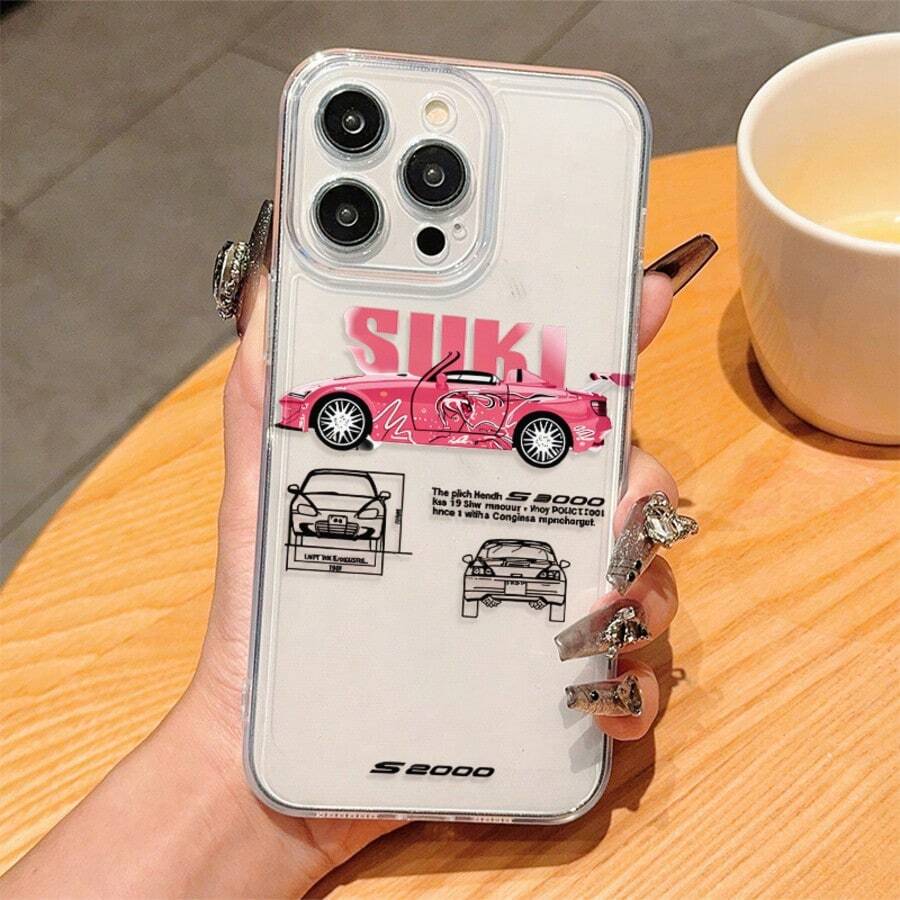 1pc Racing Pattern Black & Silver Phone Case Compatible With Apple Phones - Multicolor - View 1