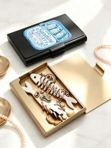 Cute Sardine Shaped Jewelry Box With Fish Bone Divider, Aluminum Alloy Jewelry Storage Box, Travel Jewelry Organizer, Metal Business Card Holder, Daily Use Jewelry Box, Accessory Storage, Suitable For Small Earrings, Rings, Pendants, Gift For Women, Bridesmaids, Best Friends - Multicolor - View 6