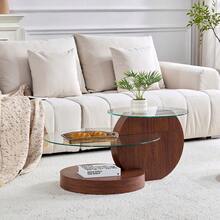 Modern And Minimalist Double-Layer Tempered Glass Coffee Table, Multi-Level Design, High-Quality MDF Support Structure With Black Wood Appearance. Various Colors To Choose From. - Transparent + Walnut + MDF+Glass - View 1
