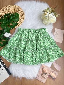 Garotas Saias impressão floral dits bainha com babado SP033-B - Verde - Visão 1