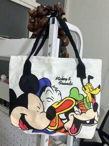 Disney 開學季迪士尼可愛卡通印花帆布托特包，適合女性日常購物與聚會，休閒風格托特包 - 彩色 - 查看 9