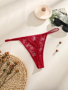 1pc Women Sexy Floral Lace Low Waist G-String Panty Lingerie - Red - View 4