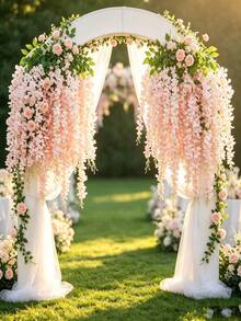 18pcs Artificial Wisteria Vine Garland, 3.75ft Pink Silk Hanging Flower String, Faux Wisteria Flower Garland, Suitable For Wedding Arch, Garden Wall, Home Party Decoration, Artificial Hanging Floral Plant Decor - Baby Pink - View 5