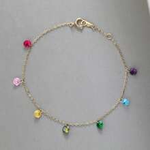 falinne Vòng tay mặt dây chuyền đá pha lê đa sắc tinh xảo bạc Sterling 925, mặt dây đính đá rhinestone nhiều màu dạng nhiều lớp điều chỉnh được, trang sức quà tặng cho bạn nữ - Vàng - Xem 4