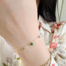 falinne Vòng tay mặt dây chuyền đá pha lê đa sắc tinh xảo bạc Sterling 925, mặt dây đính đá rhinestone nhiều màu dạng nhiều lớp điều chỉnh được, trang sức quà tặng cho bạn nữ - Vàng - Xem 5