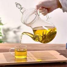 手工玻璃茶壺 玻璃咖啡壺 可直接在明火上加熱 燈形壺 大容量 花茶用 美麗下午茶壺 家用廚房收納用品 - 白色 - 查看 5