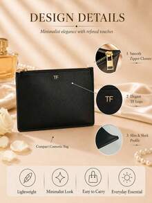 Tom Ford TF黑色皮質化妝包21×14cm,單品發售,金標順滑拉鍊,日常出遊收納彩妝好物 - 黑色 - 查看 6