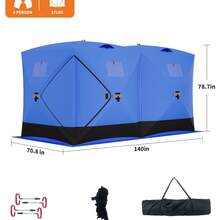Insulated Pop Up Ice Fishing Tent For 4-6 People – Portable Winter Shelter With Durable 210D Quilted Oxford Fabric, PVC Windows & Doors, Easy Setup, Weatherproof Ice Fishing Hut - Blue - View 7