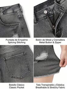 Women Denim Shorts - Grey - View 5