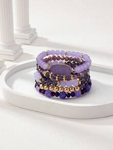 5pcs/Set Bohemian Style Layered Bracelets For Women - Purple - View 1