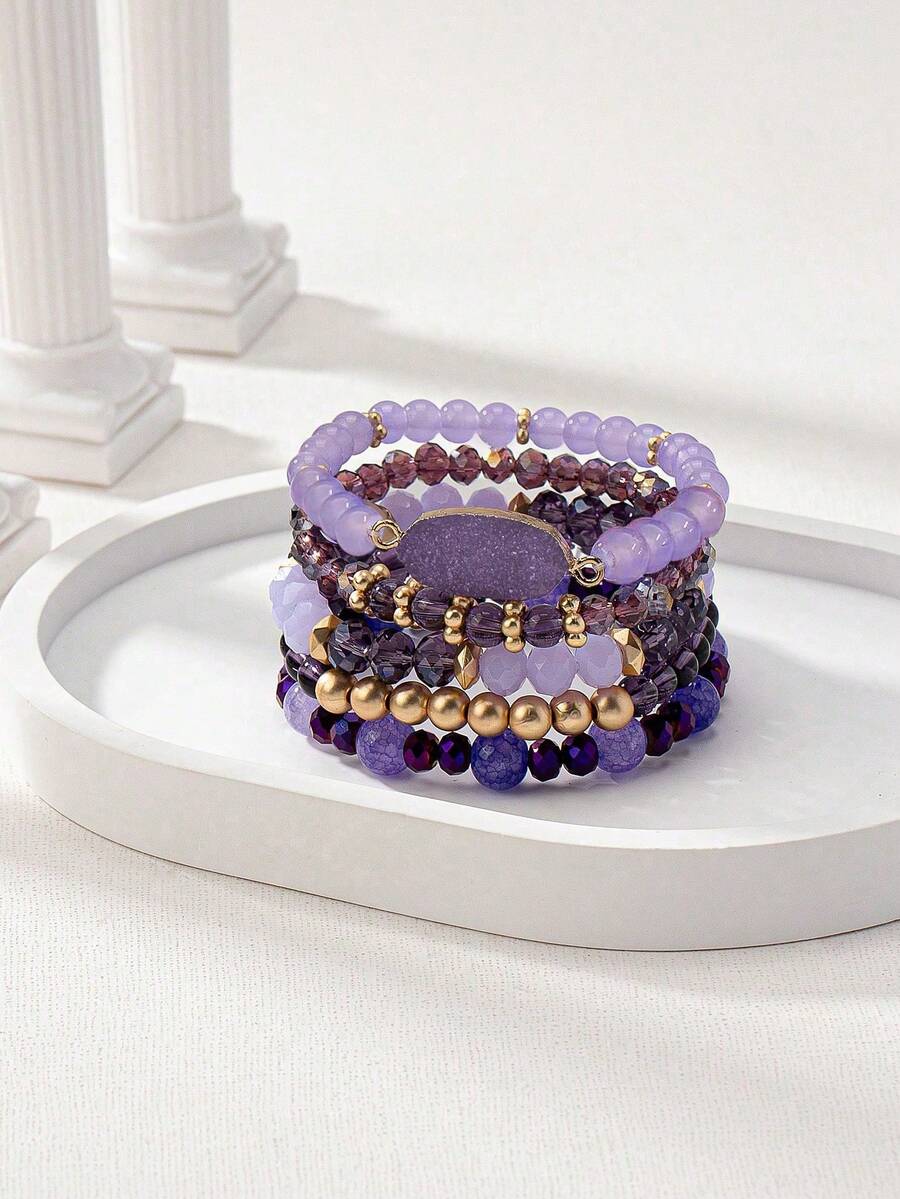 5pcs/Set Bohemian Style Layered Bracelets For Women - Purple - View 1