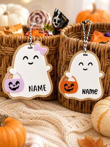 Custom Halloween Ghost Tag, Personalized Basket Wall Hanging Decor, Cute Spooky Name Sign, Customized Name Party Ornament, Customizable Holiday Gift For Halloween, Fall Room Decor, Halloween Decorations, Gifts For Family And Friends, Father, Mother - Style a - View 4