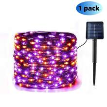 1pc/2PCS Halloween Decoration Solar 120LED Purple And Orange Fairy String Lights, 8 Modes Of Solar Flashing Fairy Lights, Outdoor Courtyard Party Halloween Decoration, Waterproof Copper String Lights - Solar Orange and Purple String Lights - View 12