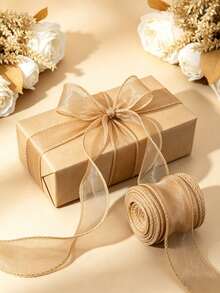 Translucent Organza Rolled Edge Ribbon, Suitable For Gift Wrapping, Cake Decoration, Wedding, DIY Bows And Satin Ribbons, Used For Holiday Party Decoration And Home Decor - Gold - Multi-color - View 5